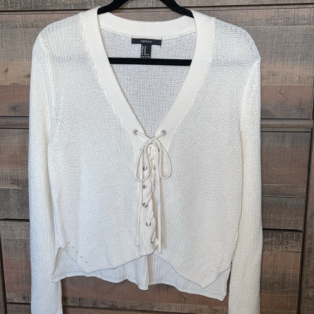 Cream laced up sweater | forever 21